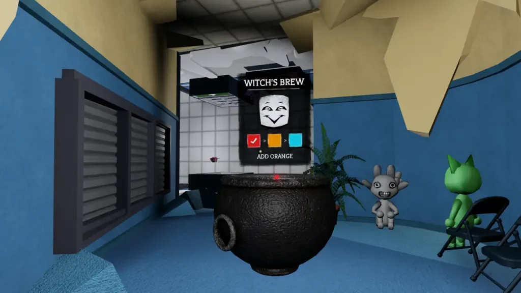 Published gameplay screenshot: the cauldron board shows red checked, followed by orange and cyan, with ADD ORANGE below.