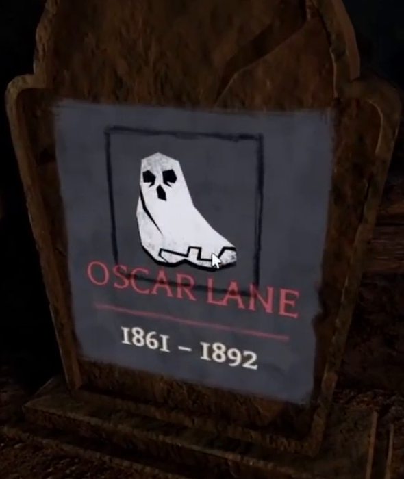 A gravestone in this run reads Oscar Lane, 1861–1892: a lifespan of 31 years.