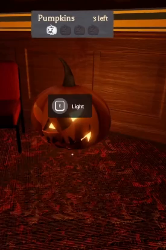 The pumpkin has a Light interaction prompt. The counter tracks the pumpkins still left.
